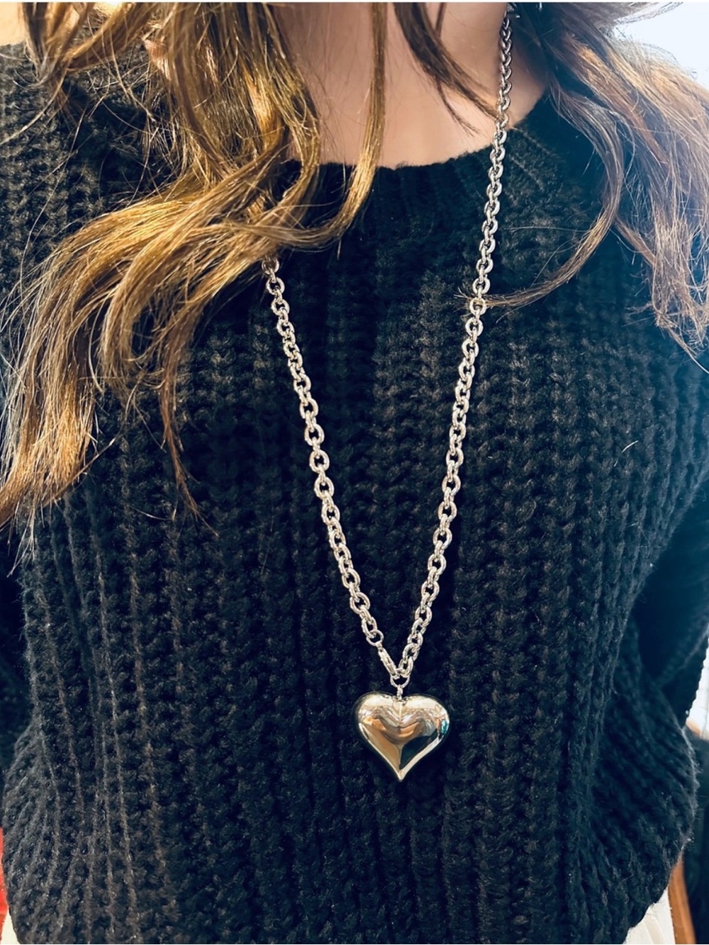 32” silver chain with puffy heart